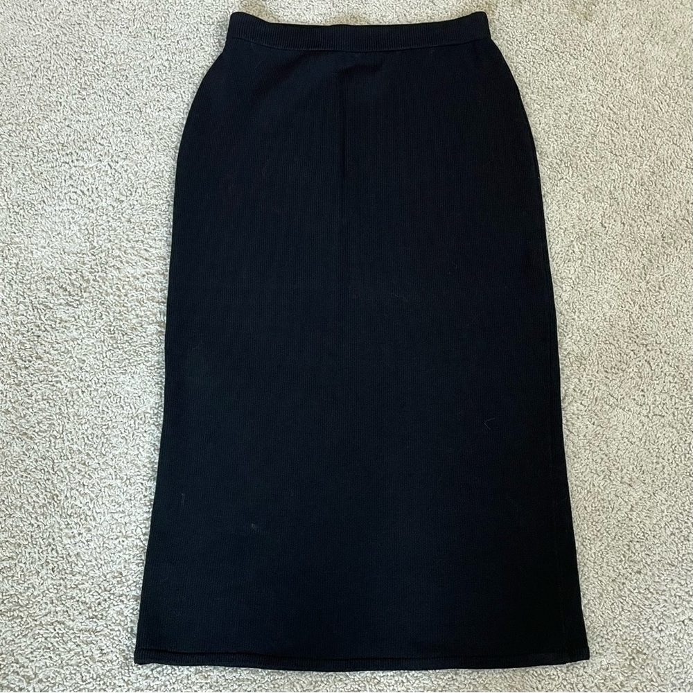 Women's ST JOHN BASICS Black SANTANA KNIT Midi Maxi PENCIL SKIRT w Slit 10